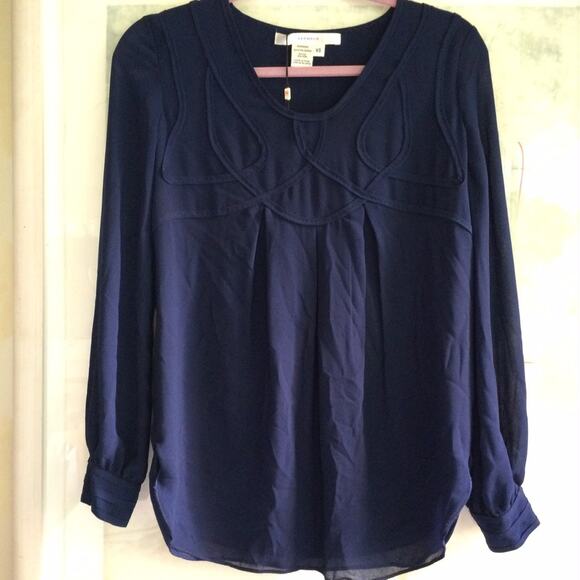 Studio M Women's Flowy Lightweight Long Sleeve Blouse in Navy Blue Size XS - Picture 4 of 6